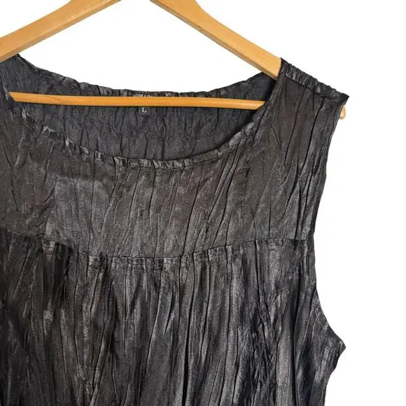 Komarov Black Crinkled Sleeveless Knee Length Fit & Flare Cocktail Dress Large - Picture 4 of 11